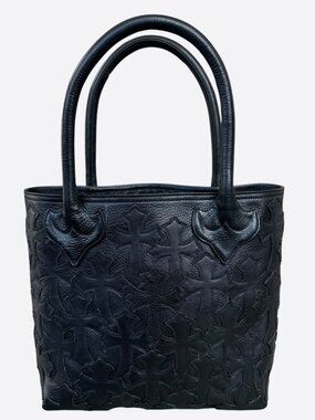 Chrome Hearts Black Leather Cross Patch Tote Bag
